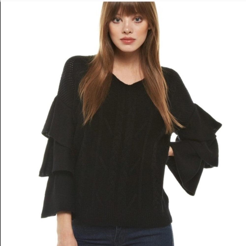 BLACK RUFFLE SLEEVE TOP NEW - Picture 1 of 4